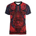 Custom New Zealand Taiaha Maori Women V-Neck T-Shirt Whero Minimalist Silver Fern Tukutuku Motif