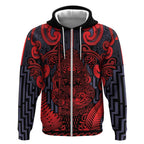 Custom New Zealand Taiaha Maori Zip Hoodie Whero Minimalist Silver Fern Tukutuku Motif
