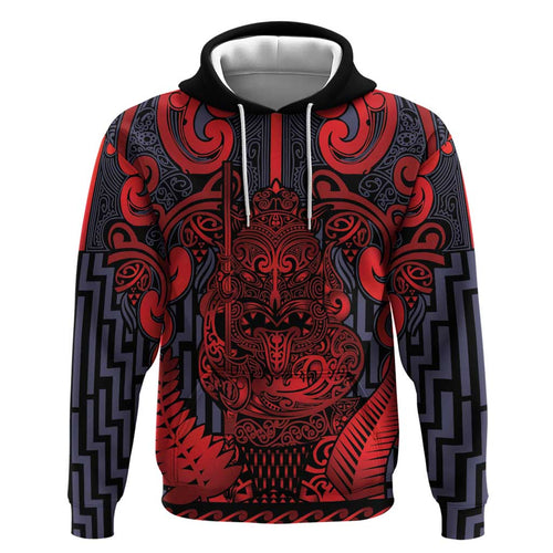 Custom New Zealand Taiaha Maori Zip Hoodie Whero Minimalist Silver Fern Tukutuku Motif