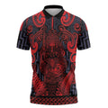 Custom New Zealand Taiaha Maori Zipper Polo Shirt Whero Minimalist Silver Fern Tukutuku Motif
