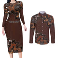 Personalised Aboriginal Art Kangaroo Symbol Couples Matching Long Sleeve Bodycon Dress and Long Sleeve Button Shirt