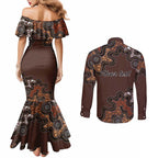 Personalised Aboriginal Art Kangaroo Symbol Couples Matching Mermaid Dress and Long Sleeve Button Shirt