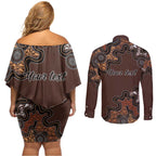 Personalised Aboriginal Art Kangaroo Symbol Couples Matching Off Shoulder Short Dress and Long Sleeve Button Shirt