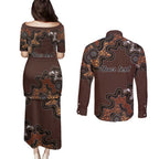 Personalised Aboriginal Art Kangaroo Symbol Couples Matching Puletasi and Long Sleeve Button Shirt