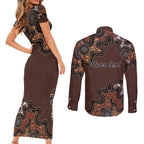 Personalised Aboriginal Art Kangaroo Symbol Couples Matching Short Sleeve Bodycon Dress and Long Sleeve Button Shirt