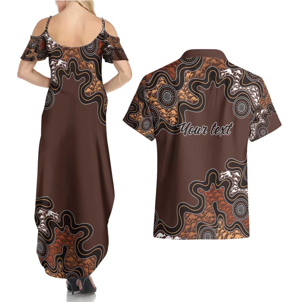 Personalised Aboriginal Art Kangaroo Symbol Couples Matching Summer Maxi Dress and Hawaiian Shirt