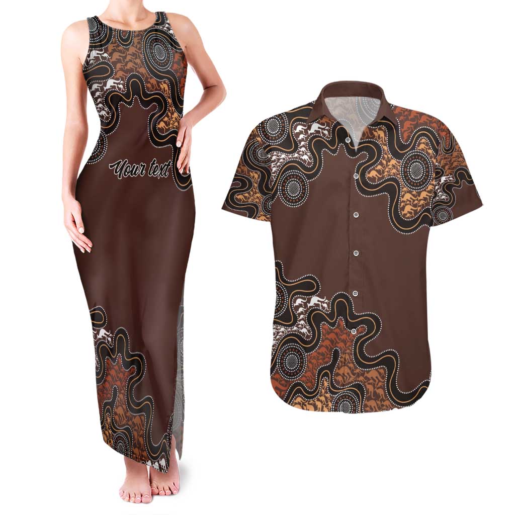 Personalised Aboriginal Art Kangaroo Symbol Couples Matching Tank Maxi Dress and Hawaiian Shirt