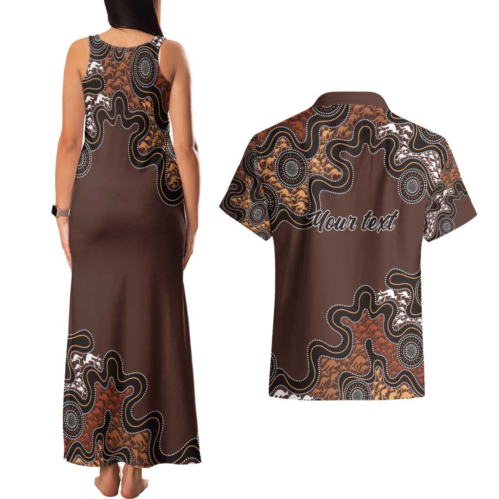Personalised Aboriginal Art Kangaroo Symbol Couples Matching Tank Maxi Dress and Hawaiian Shirt