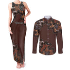 Personalised Aboriginal Art Kangaroo Symbol Couples Matching Tank Maxi Dress and Long Sleeve Button Shirt