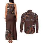 Personalised Aboriginal Art Kangaroo Symbol Couples Matching Tank Maxi Dress and Long Sleeve Button Shirt
