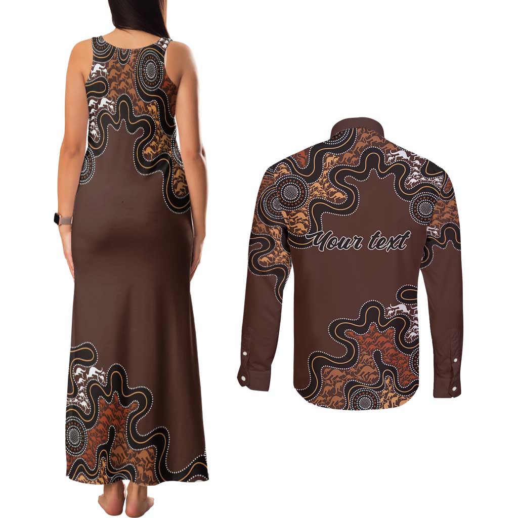 Personalised Aboriginal Art Kangaroo Symbol Couples Matching Tank Maxi Dress and Long Sleeve Button Shirt