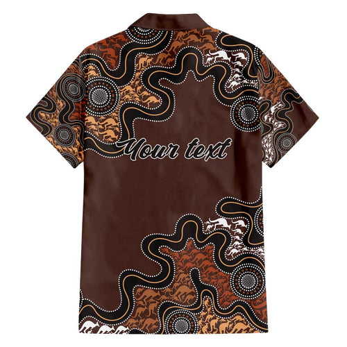 Personalised Aboriginal Art Kangaroo Symbol Family Matching Long Sleeve Bodycon Dress and Hawaiian Shirt