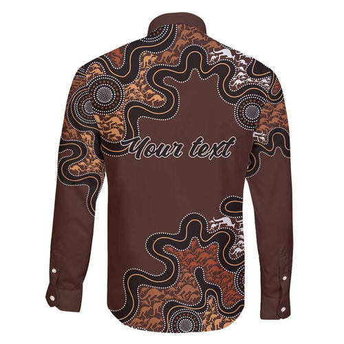 Personalised Aboriginal Art Kangaroo Symbol Family Matching Long Sleeve Bodycon Dress and Hawaiian Shirt