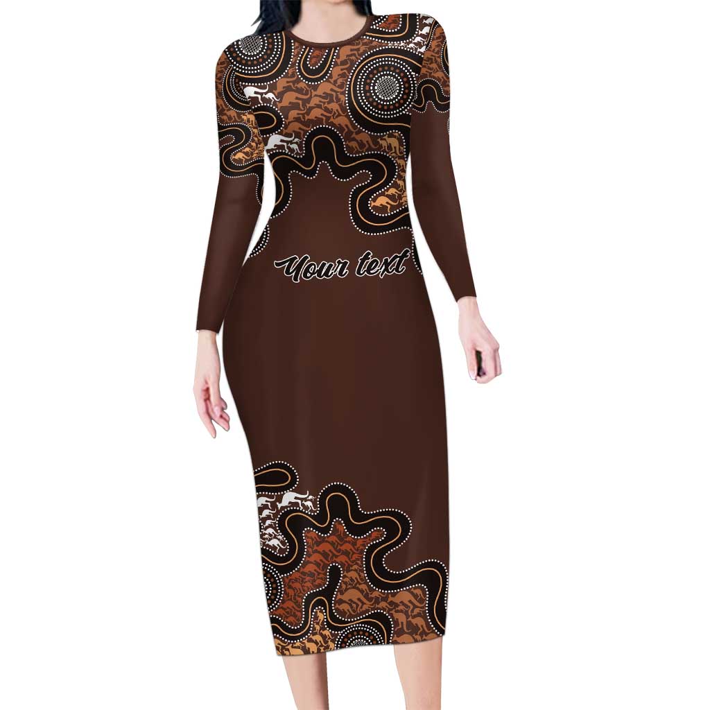Personalised Aboriginal Art Kangaroo Symbol Family Matching Long Sleeve Bodycon Dress and Hawaiian Shirt