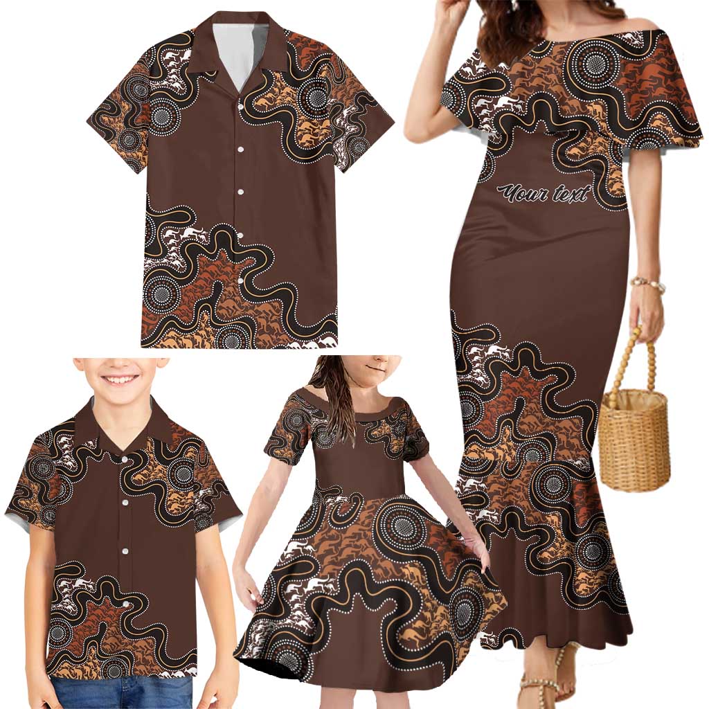 Personalised Aboriginal Art Kangaroo Symbol Family Matching Mermaid Dress and Hawaiian Shirt