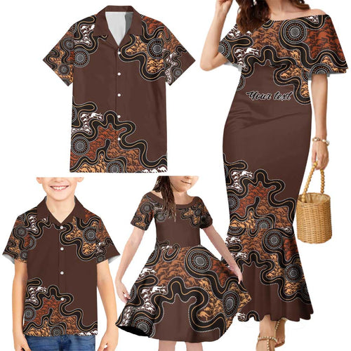 Personalised Aboriginal Art Kangaroo Symbol Family Matching Mermaid Dress and Hawaiian Shirt