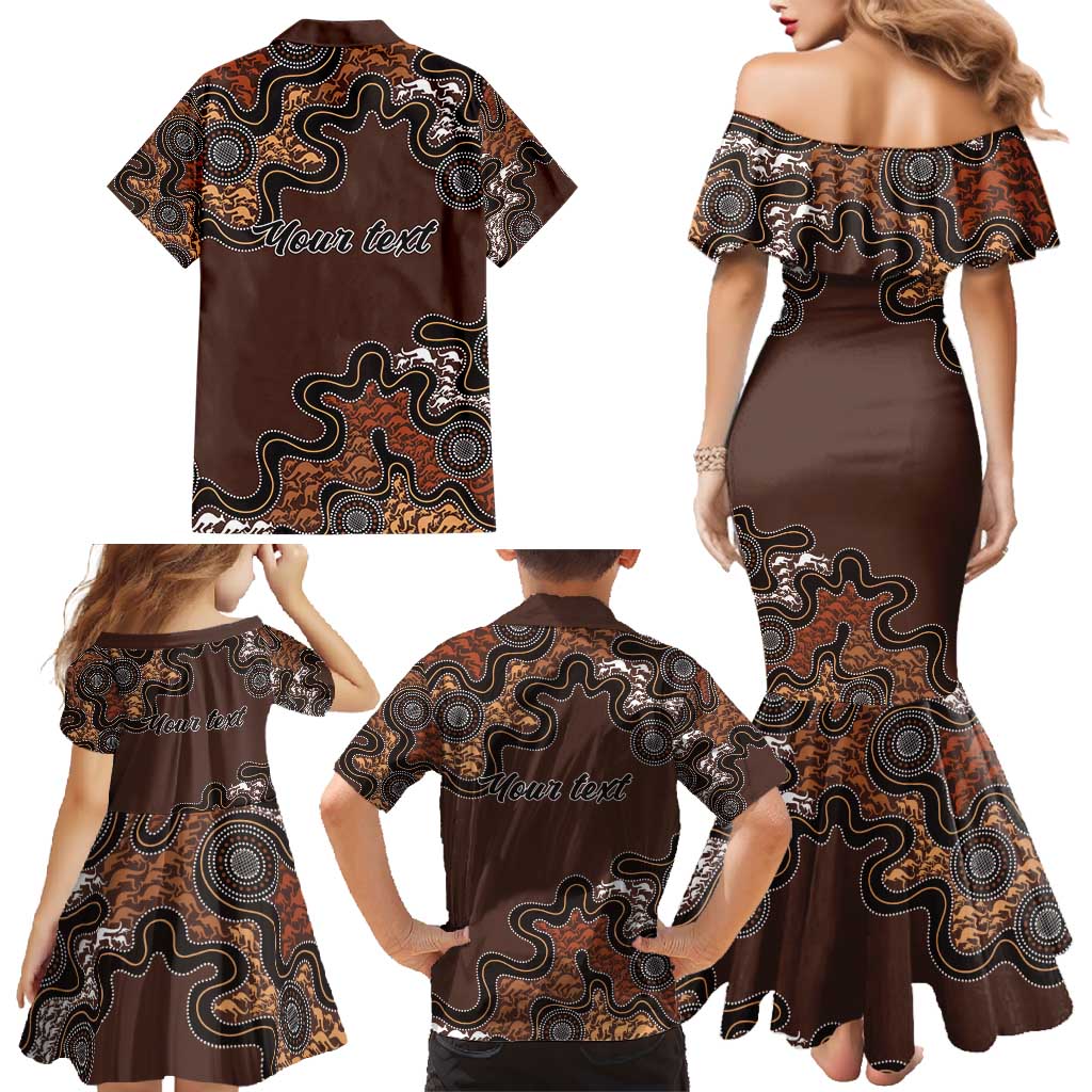 Personalised Aboriginal Art Kangaroo Symbol Family Matching Mermaid Dress and Hawaiian Shirt