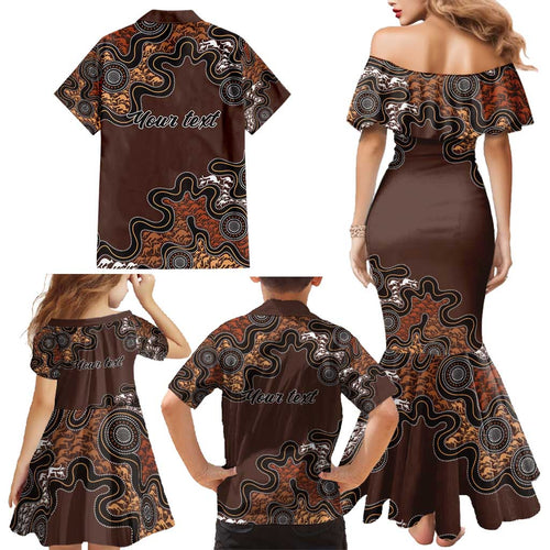 Personalised Aboriginal Art Kangaroo Symbol Family Matching Mermaid Dress and Hawaiian Shirt