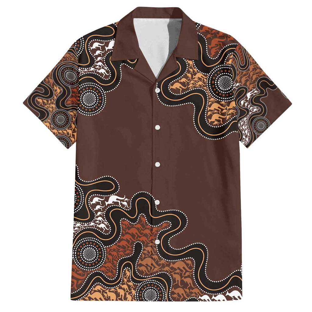 Personalised Aboriginal Art Kangaroo Symbol Family Matching Off The Shoulder Long Sleeve Dress and Hawaiian Shirt