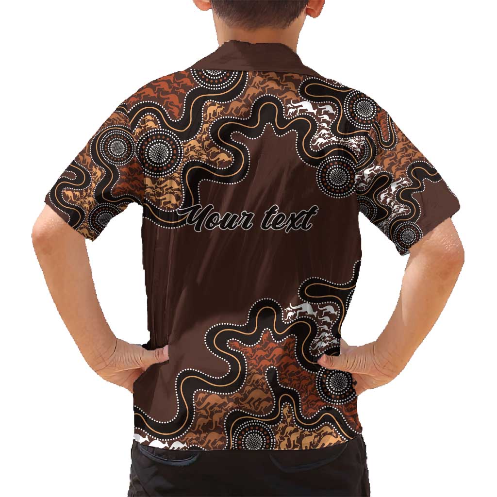 Personalised Aboriginal Art Kangaroo Symbol Family Matching Off Shoulder Maxi Dress and Hawaiian Shirt
