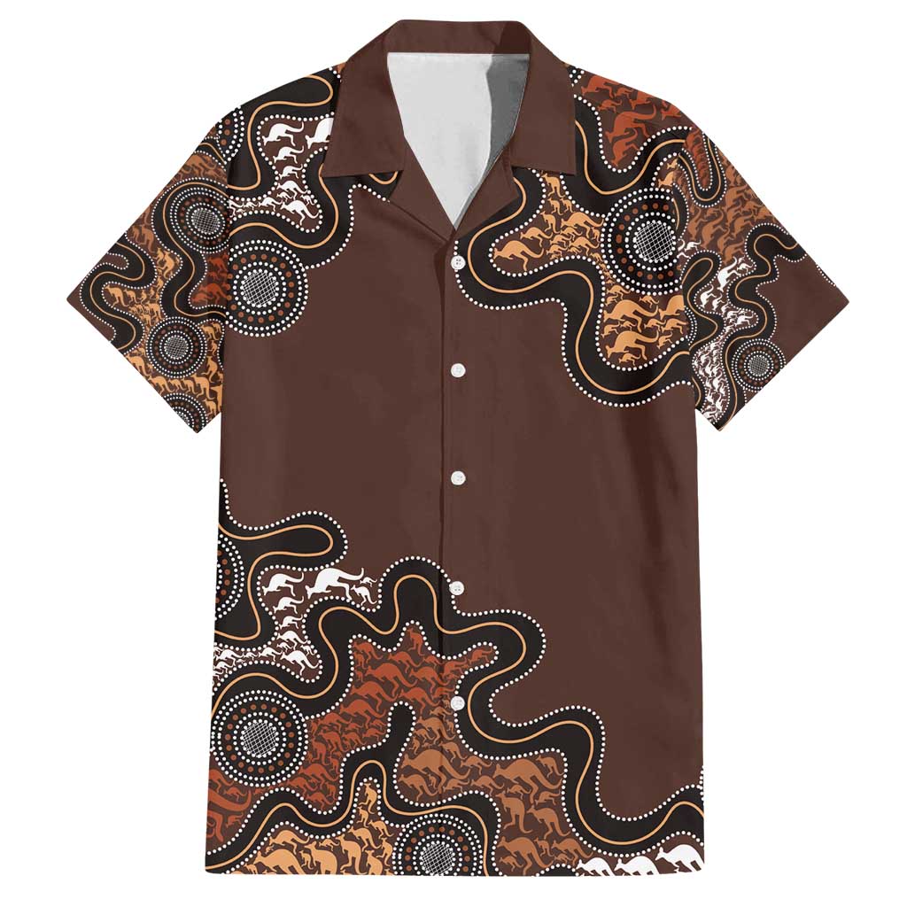Personalised Aboriginal Art Kangaroo Symbol Family Matching Off Shoulder Maxi Dress and Hawaiian Shirt