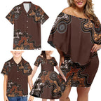 Personalised Aboriginal Art Kangaroo Symbol Family Matching Off Shoulder Short Dress and Hawaiian Shirt