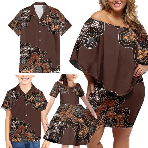 Personalised Aboriginal Art Kangaroo Symbol Family Matching Off Shoulder Short Dress and Hawaiian Shirt