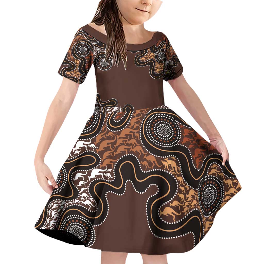 Personalised Aboriginal Art Kangaroo Symbol Family Matching Off Shoulder Short Dress and Hawaiian Shirt