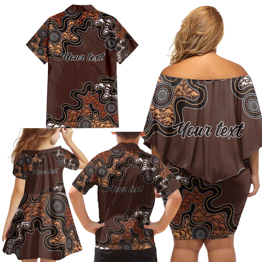 Personalised Aboriginal Art Kangaroo Symbol Family Matching Off Shoulder Short Dress and Hawaiian Shirt