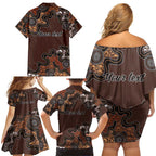 Personalised Aboriginal Art Kangaroo Symbol Family Matching Off Shoulder Short Dress and Hawaiian Shirt