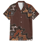 Personalised Aboriginal Art Kangaroo Symbol Family Matching Off Shoulder Short Dress and Hawaiian Shirt
