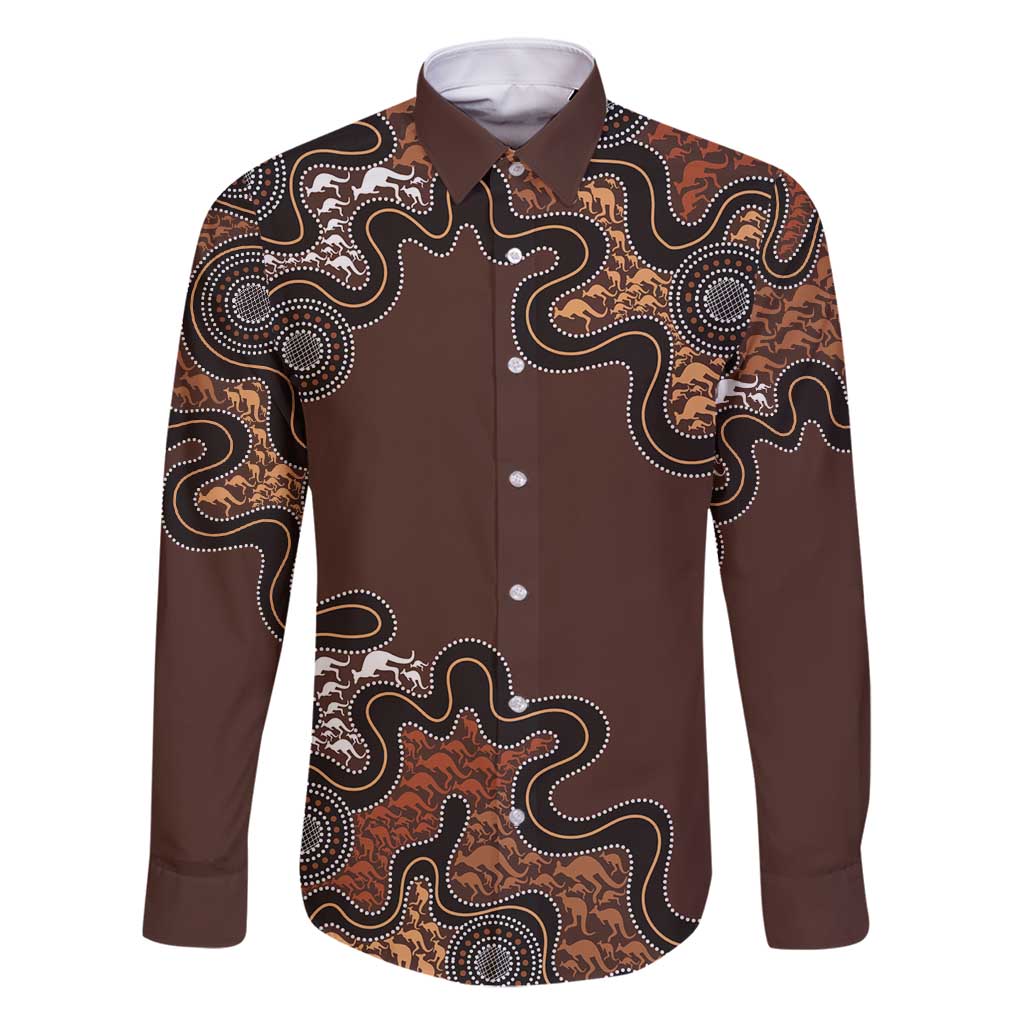 Personalised Aboriginal Art Kangaroo Symbol Family Matching Off Shoulder Short Dress and Hawaiian Shirt