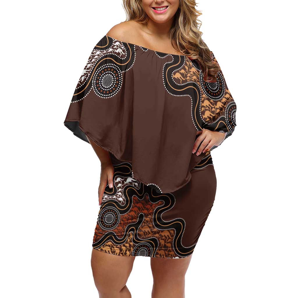 Personalised Aboriginal Art Kangaroo Symbol Family Matching Off Shoulder Short Dress and Hawaiian Shirt