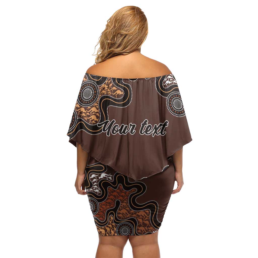 Personalised Aboriginal Art Kangaroo Symbol Family Matching Off Shoulder Short Dress and Hawaiian Shirt