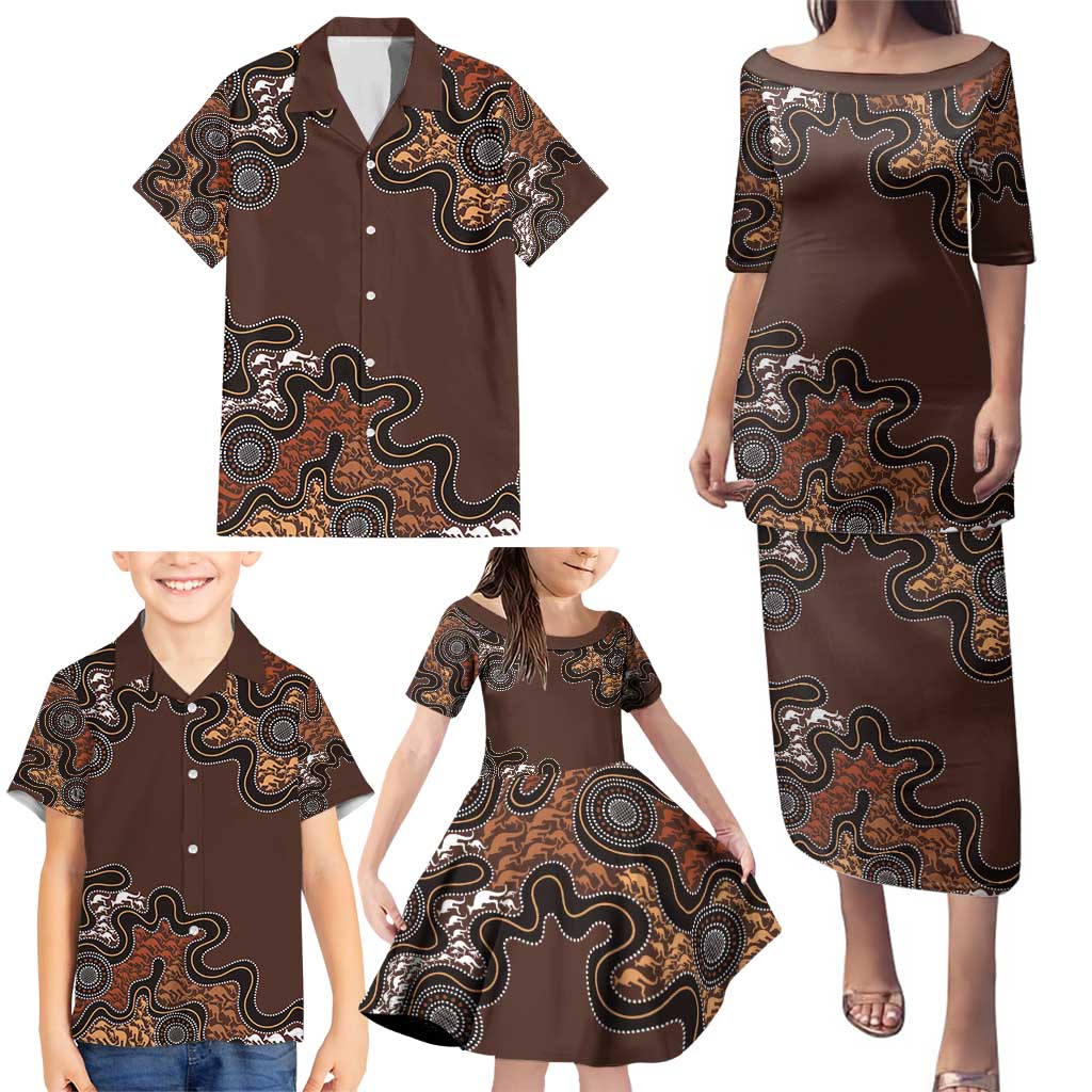 Personalised Aboriginal Art Kangaroo Symbol Family Matching Puletasi and Hawaiian Shirt