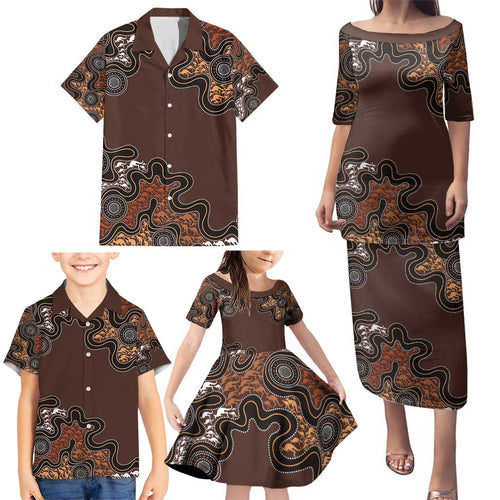 Personalised Aboriginal Art Kangaroo Symbol Family Matching Puletasi and Hawaiian Shirt