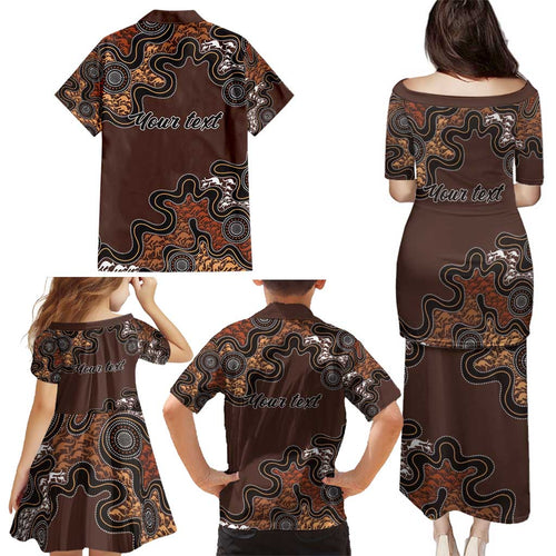 Personalised Aboriginal Art Kangaroo Symbol Family Matching Puletasi and Hawaiian Shirt