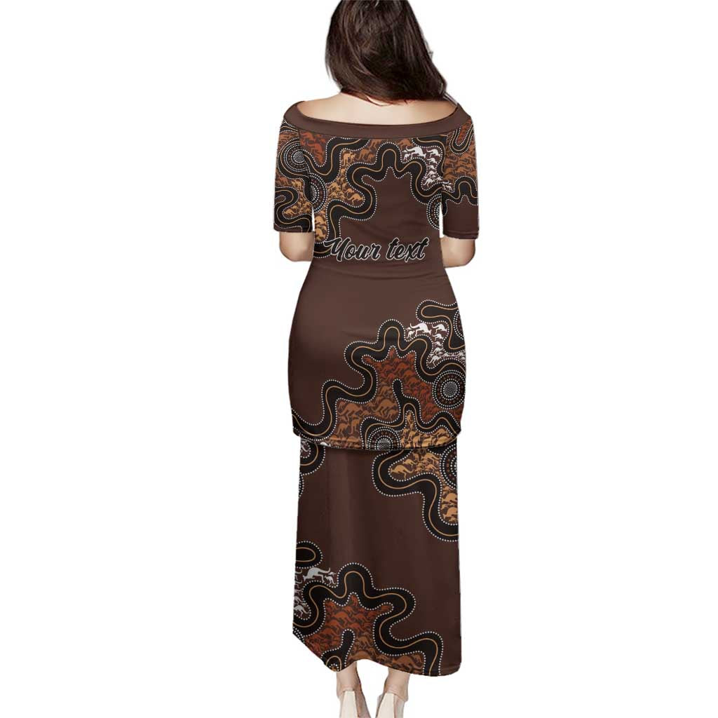 Personalised Aboriginal Art Kangaroo Symbol Family Matching Puletasi and Hawaiian Shirt