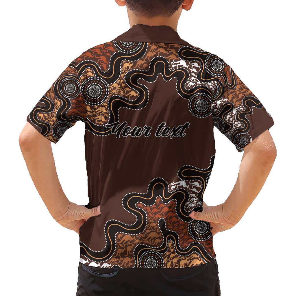 Personalised Aboriginal Art Kangaroo Symbol Family Matching Short Sleeve Bodycon Dress and Hawaiian Shirt