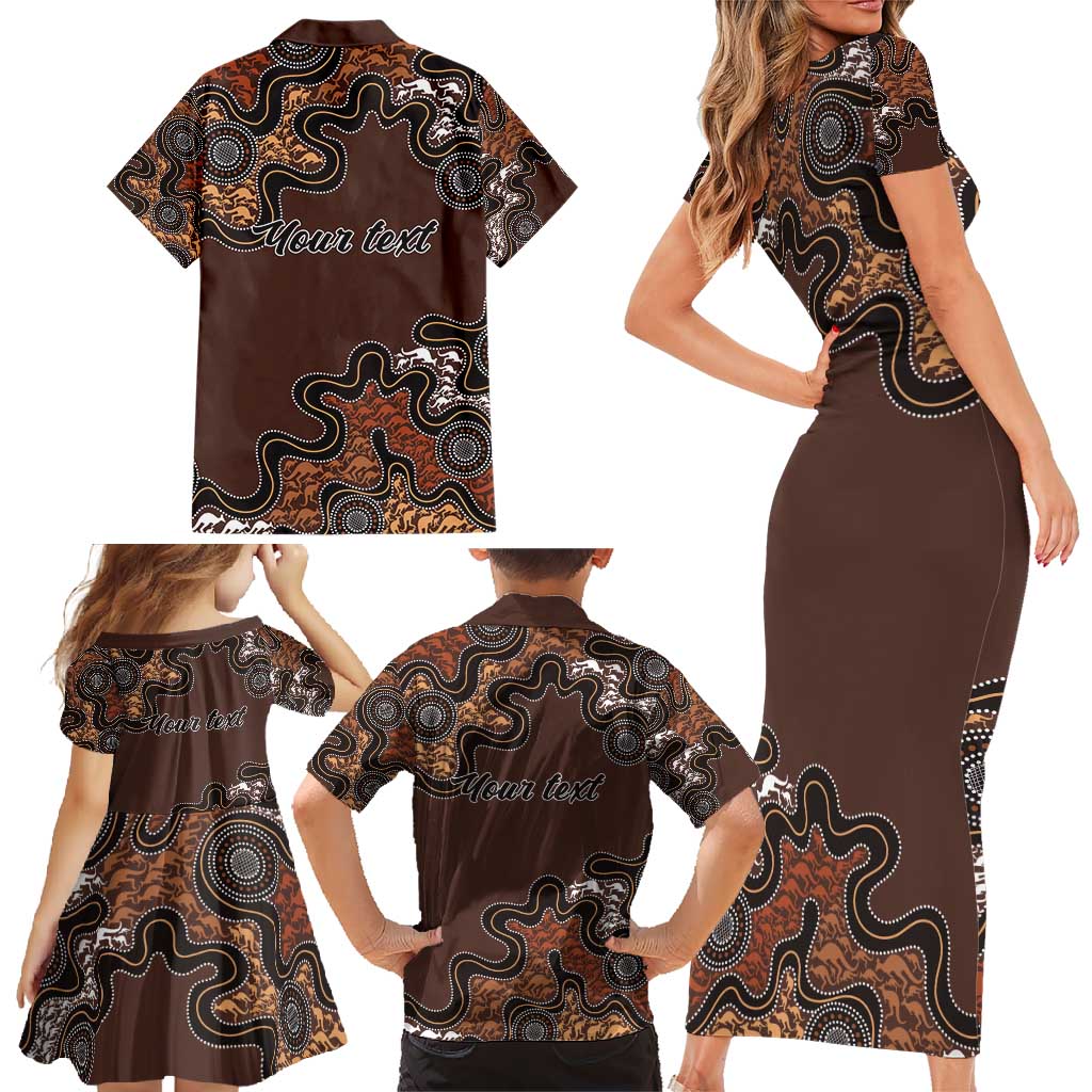 Personalised Aboriginal Art Kangaroo Symbol Family Matching Short Sleeve Bodycon Dress and Hawaiian Shirt