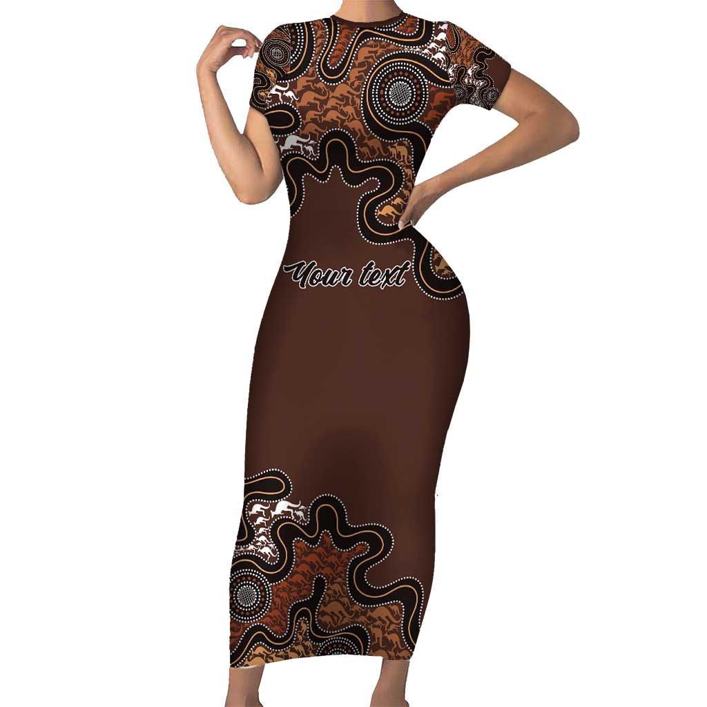 Personalised Aboriginal Art Kangaroo Symbol Family Matching Short Sleeve Bodycon Dress and Hawaiian Shirt