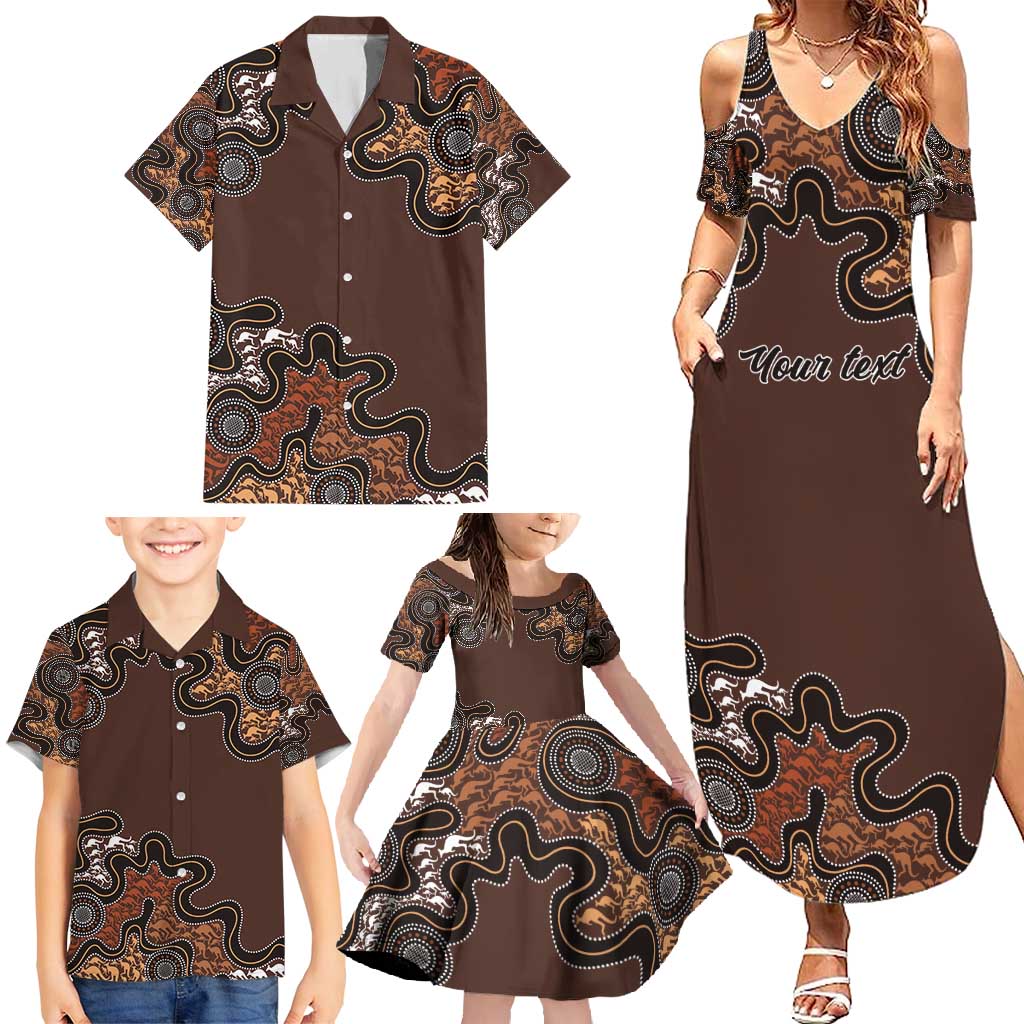 Personalised Aboriginal Art Kangaroo Symbol Family Matching Summer Maxi Dress and Hawaiian Shirt