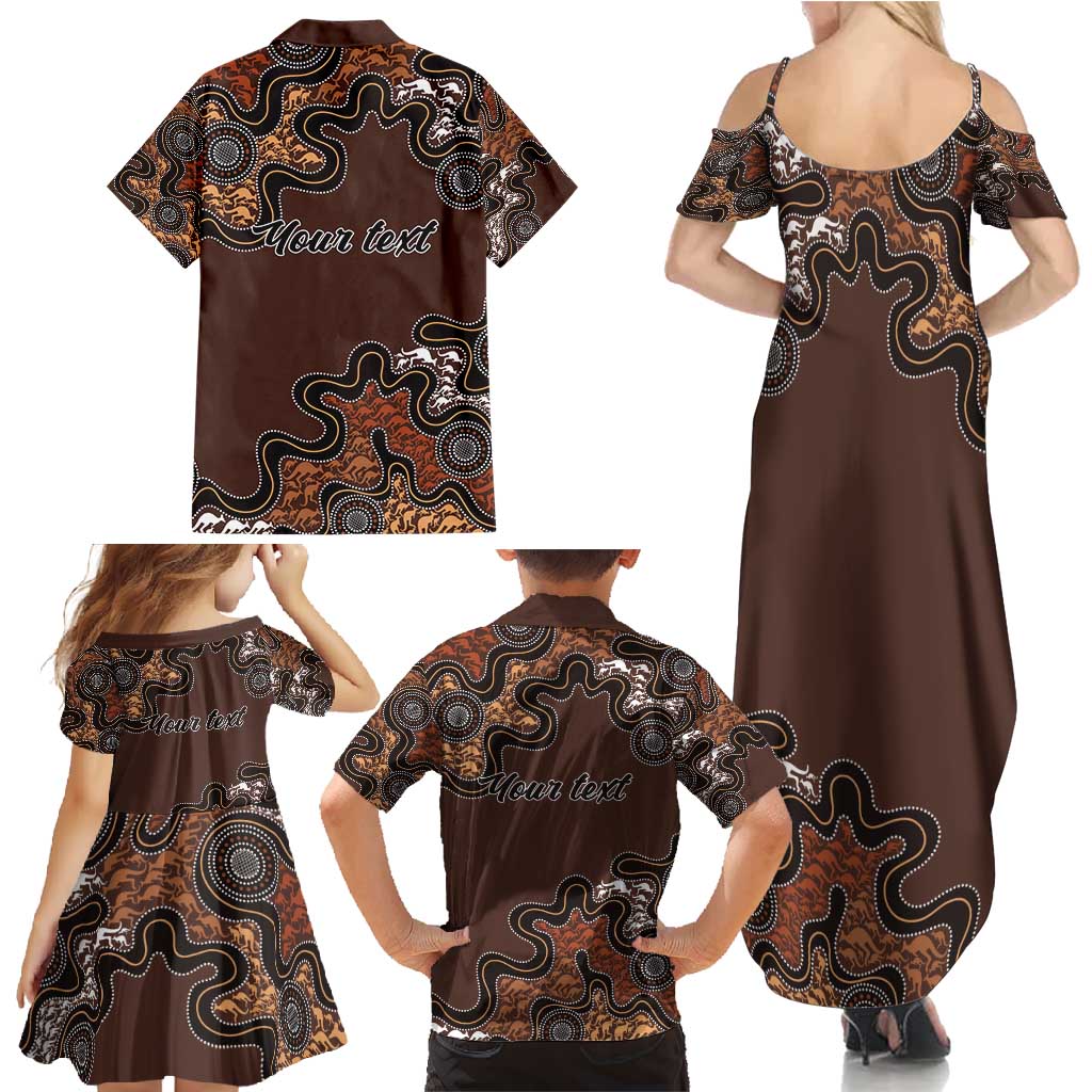 Personalised Aboriginal Art Kangaroo Symbol Family Matching Summer Maxi Dress and Hawaiian Shirt