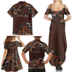 Personalised Aboriginal Art Kangaroo Symbol Family Matching Summer Maxi Dress and Hawaiian Shirt