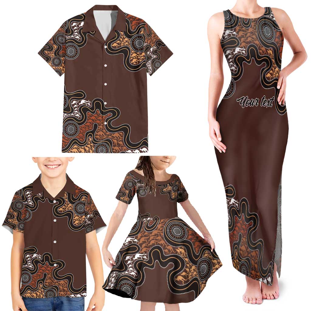 Personalised Aboriginal Art Kangaroo Symbol Family Matching Tank Maxi Dress and Hawaiian Shirt