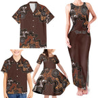 Personalised Aboriginal Art Kangaroo Symbol Family Matching Tank Maxi Dress and Hawaiian Shirt