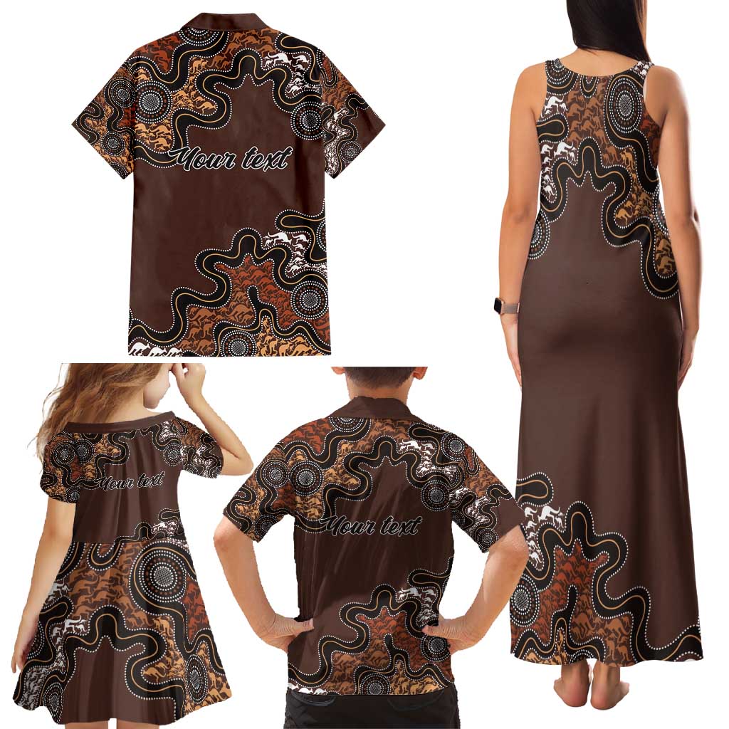 Personalised Aboriginal Art Kangaroo Symbol Family Matching Tank Maxi Dress and Hawaiian Shirt