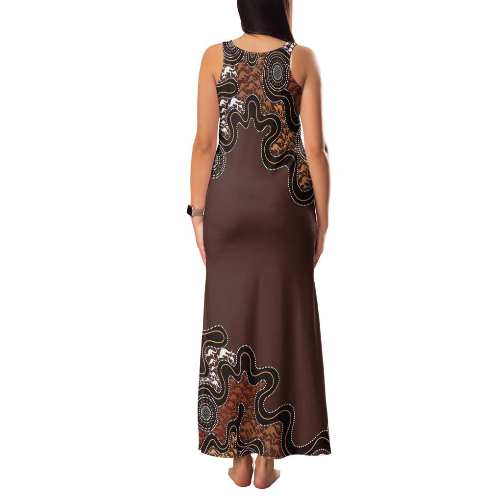 Personalised Aboriginal Art Kangaroo Symbol Family Matching Tank Maxi Dress and Hawaiian Shirt