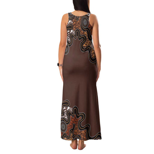 Personalised Aboriginal Art Kangaroo Symbol Family Matching Tank Maxi Dress and Hawaiian Shirt
