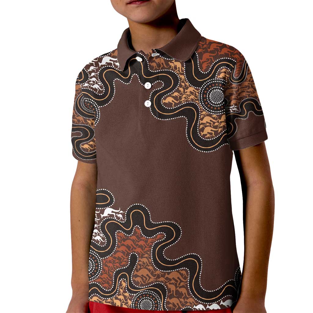 Personalised Aboriginal Art Kangaroo Symbol Kid Polo Shirt